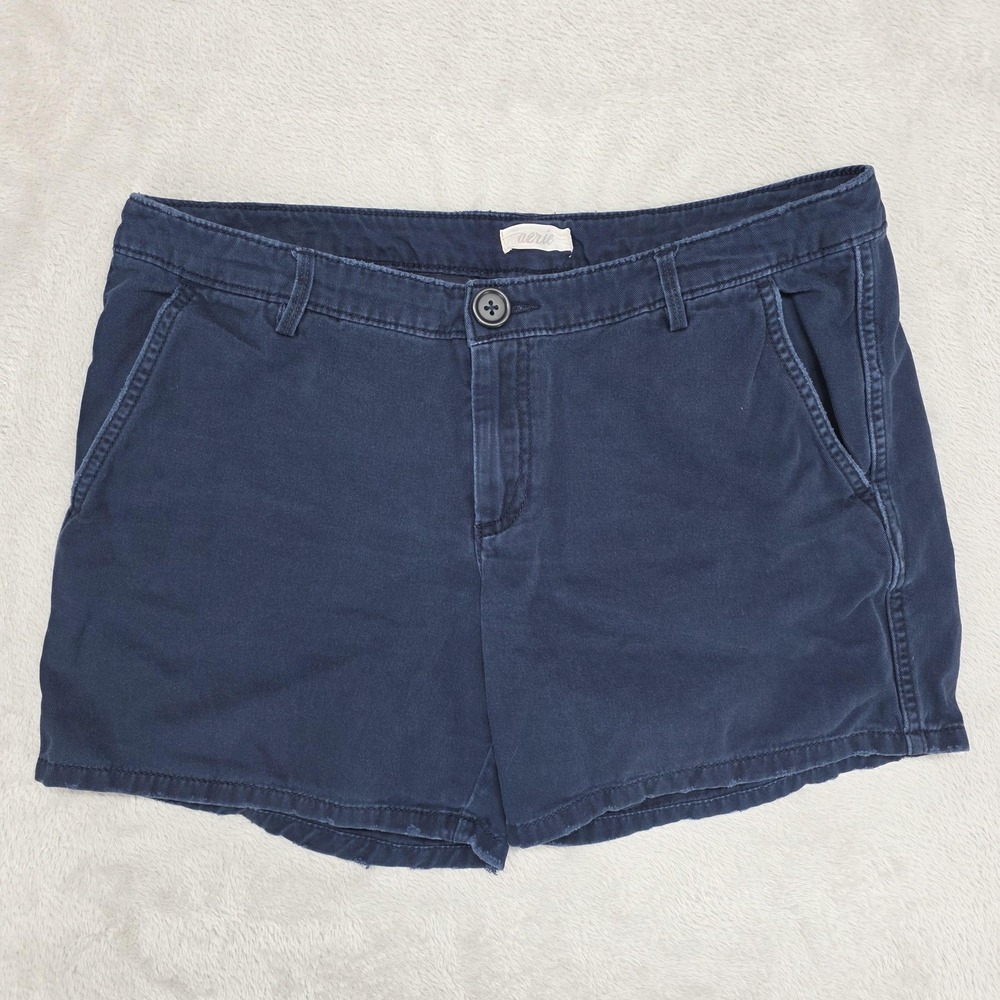 Aerie Shorts Womens 8 Blue Chino Casual Flat Front Mid Rise Everyday